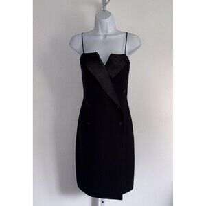 Vtg Victoria's Secret Moda International Black Tuxedo Dress Sz 10 NEW Satin Y2K